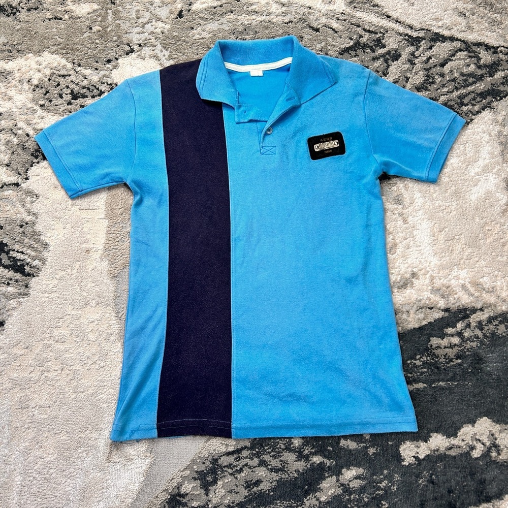 Aero Strong Polo Shirt Mens Small‎ Blue Button Front Collared Made In Italy